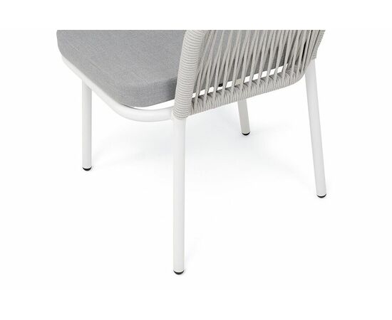 "Марсель" стул плетеный из роупа, каркас алюминий белый муар, роуп светло-серый меланж круглый tex, ткань светло-серая, изображение 5 | Интернет магазин мебели и декора LifeDekor