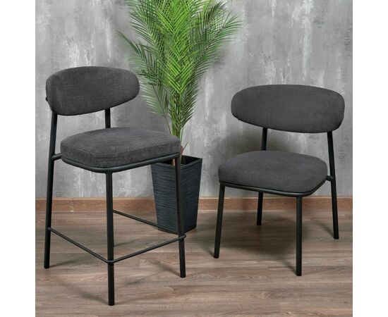 Стул полубарный Lucas 2 серый шенилл с чёрными ножками, изображение 10 | Интернет магазин мебели и декора LifeDekor