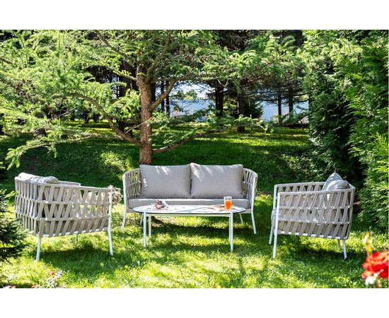 "Форли" лаунж-зона 4-местная плетеная из роупа (веревки), каркас алюминиевый светло-серый, роуп серо-коричневый | Интернет магазин мебели и декора LifeDekor