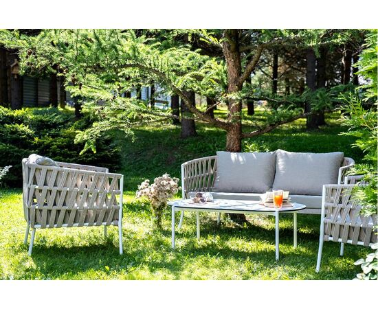 "Форли" лаунж-зона 4-местная плетеная из роупа (веревки), каркас алюминиевый светло-серый, роуп серо-коричневый, изображение 2 | Интернет магазин мебели и декора LifeDekor