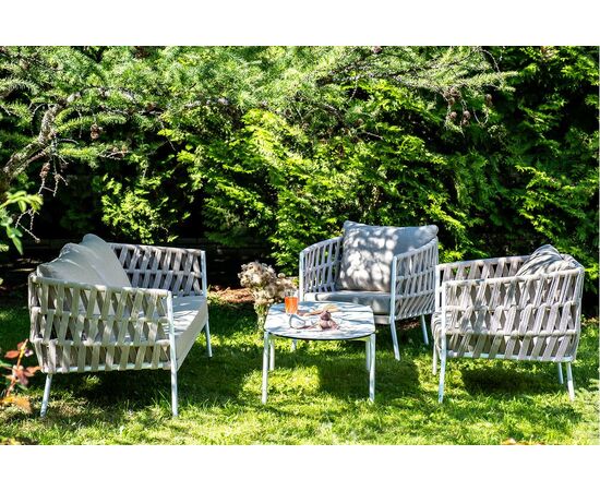 "Форли" лаунж-зона 4-местная плетеная из роупа (веревки), каркас алюминиевый светло-серый, роуп серо-коричневый, изображение 3 | Интернет магазин мебели и декора LifeDekor