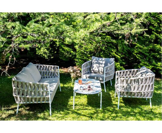 "Форли" лаунж-зона 4-местная плетеная из роупа (веревки), каркас алюминиевый светло-серый, роуп серо-коричневый, изображение 4 | Интернет магазин мебели и декора LifeDekor