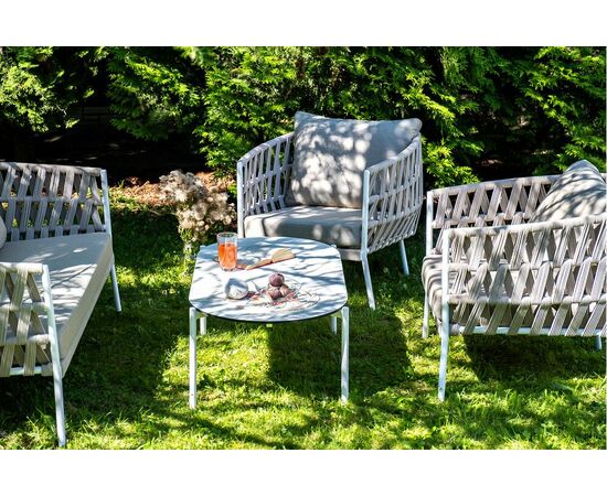 "Форли" лаунж-зона 4-местная плетеная из роупа (веревки), каркас алюминиевый светло-серый, роуп серо-коричневый, изображение 6 | Интернет магазин мебели и декора LifeDekor