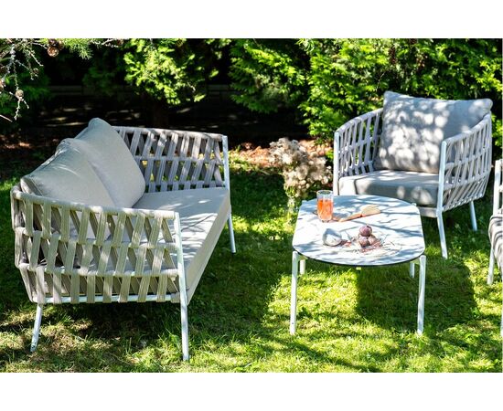 "Форли" лаунж-зона 4-местная плетеная из роупа (веревки), каркас алюминиевый светло-серый, роуп серо-коричневый, изображение 7 | Интернет магазин мебели и декора LifeDekor