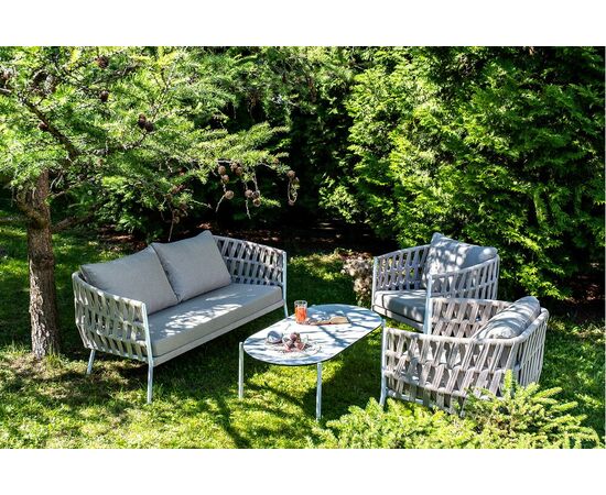 "Форли" лаунж-зона 4-местная плетеная из роупа (веревки), каркас алюминиевый светло-серый, роуп серо-коричневый, изображение 8 | Интернет магазин мебели и декора LifeDekor