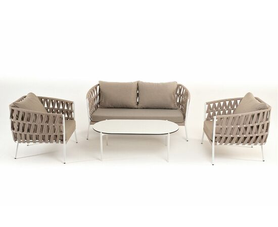 "Форли" лаунж-зона 4-местная плетеная из роупа (веревки), каркас алюминиевый светло-серый, роуп серо-коричневый, изображение 21 | Интернет магазин мебели и декора LifeDekor