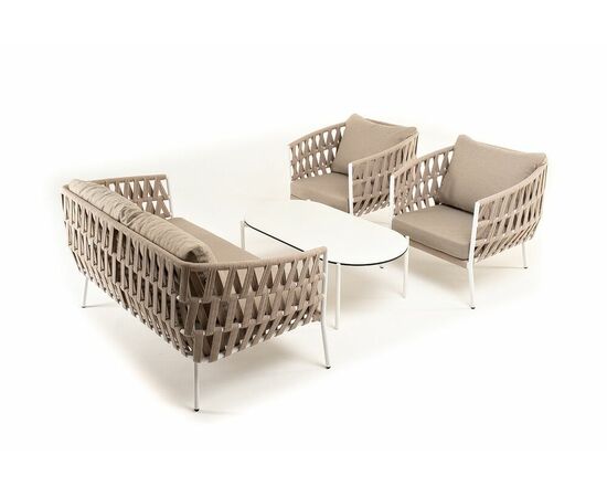 "Форли" лаунж-зона 4-местная плетеная из роупа (веревки), каркас алюминиевый светло-серый, роуп серо-коричневый, изображение 24 | Интернет магазин мебели и декора LifeDekor