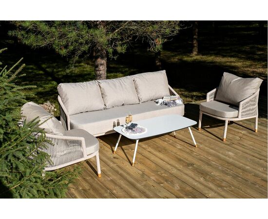 "Верона" лаунж-зона 5-местная плетеная из роупа (веревки), каркас алюминиевый белый, роуп бежевый, изображение 2 | Интернет магазин мебели и декора LifeDekor