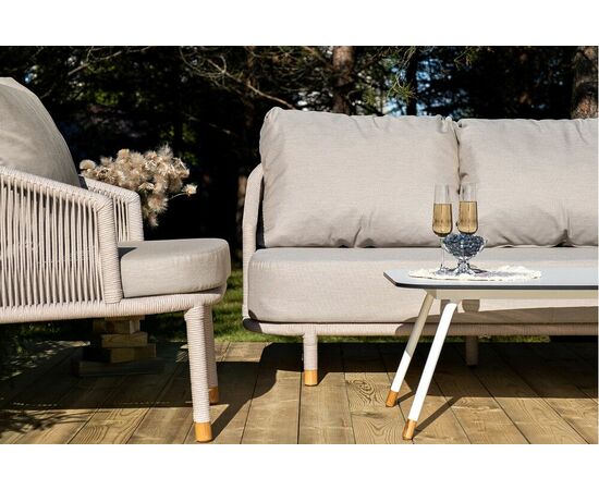 "Верона" лаунж-зона 5-местная плетеная из роупа (веревки), каркас алюминиевый белый, роуп бежевый, изображение 3 | Интернет магазин мебели и декора LifeDekor