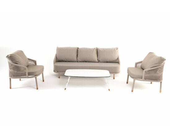 "Верона" лаунж-зона 5-местная плетеная из роупа (веревки), каркас алюминиевый белый, роуп бежевый, изображение 17 | Интернет магазин мебели и декора LifeDekor