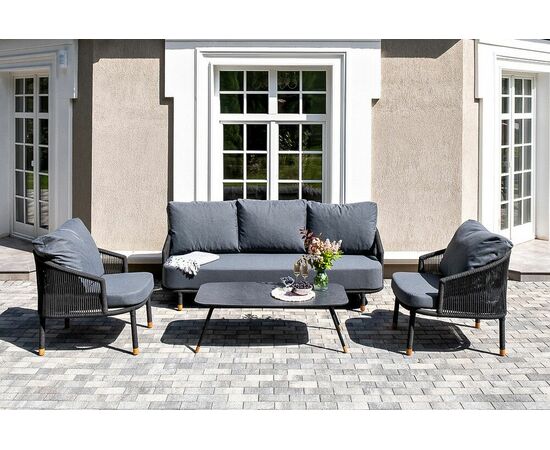 "Лугано" лаунж-зона 5-местная плетеная из роупа (веревки), каркас алюминиевый темно-серый, роуп темно-серый | Интернет магазин мебели и декора LifeDekor