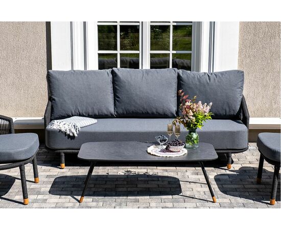 "Лугано" лаунж-зона 5-местная плетеная из роупа (веревки), каркас алюминиевый темно-серый, роуп темно-серый, изображение 3 | Интернет магазин мебели и декора LifeDekor