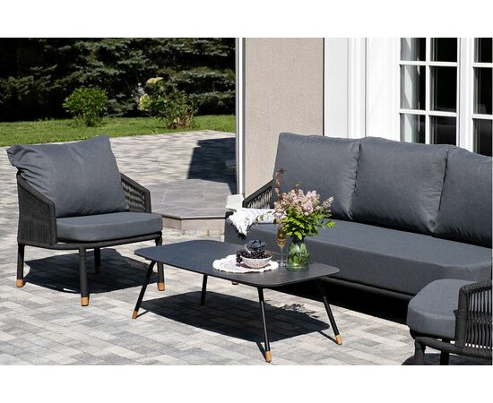 "Лугано" лаунж-зона 5-местная плетеная из роупа (веревки), каркас алюминиевый темно-серый, роуп темно-серый, изображение 4 | Интернет магазин мебели и декора LifeDekor