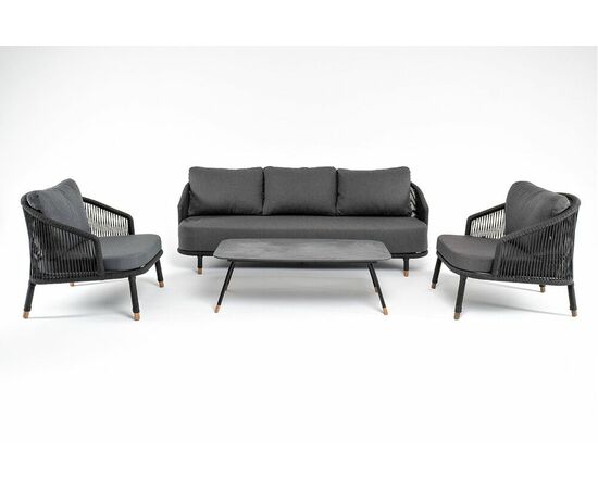 "Лугано" лаунж-зона 5-местная плетеная из роупа (веревки), каркас алюминиевый темно-серый, роуп темно-серый, изображение 14 | Интернет магазин мебели и декора LifeDekor