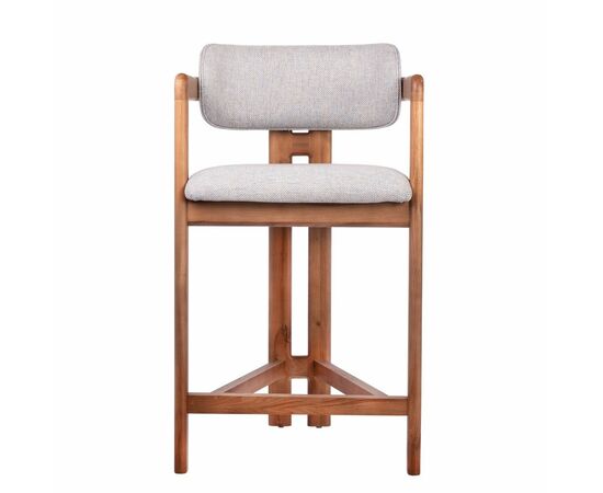 Стул полубарный Rich рогожка бежево-голубая с ножками цвета орех | Интернет магазин мебели и декора LifeDekor