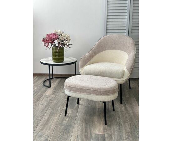 Пуф для гостиной RORY 3018-01 белый / 3018-10 бежевый, шенилл / черный каркас, ®DISAUR, изображение 3 | Интернет магазин мебели и декора LifeDekor