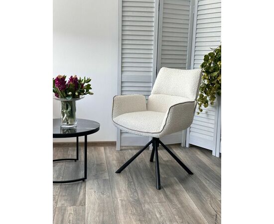 Стул VIRS 360 град. поворот. с возвратом, EDELWEISS#1 белый, букле/ JC531-7 беж/ Черный, ®DISAUR, изображение 5 | Интернет магазин мебели и декора LifeDekor