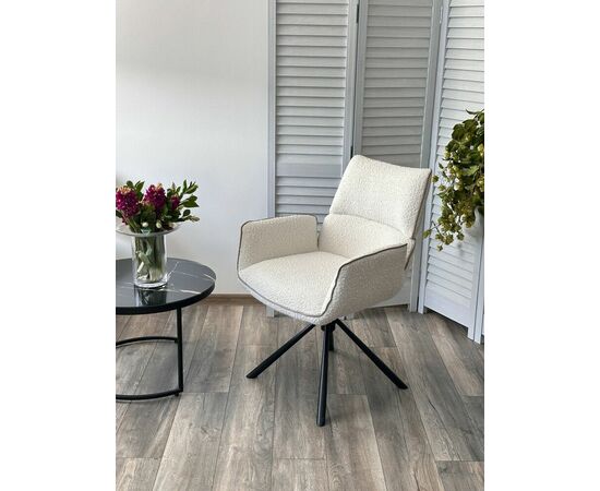 Стул VIRS 360 град. поворот. с возвратом, EDELWEISS#1 белый, букле/ JC531-7 беж/ Черный, ®DISAUR, изображение 3 | Интернет магазин мебели и декора LifeDekor