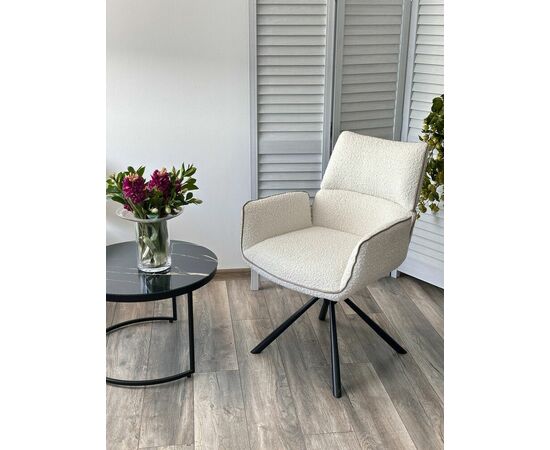 Стул VIRS 360 град. поворот. с возвратом, EDELWEISS#1 белый, букле/ JC531-7 беж/ Черный, ®DISAUR, изображение 2 | Интернет магазин мебели и декора LifeDekor