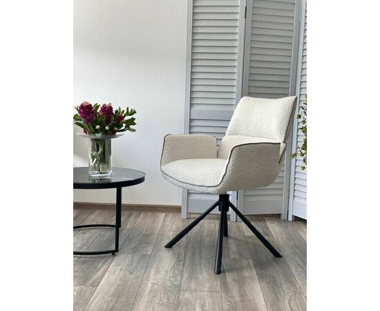 Стул VIRS 360 град. поворот. с возвратом, EDELWEISS#1 белый, букле/ JC531-7 беж/ Черный, ®DISAUR, изображение 4 | Интернет магазин мебели и декора LifeDekor