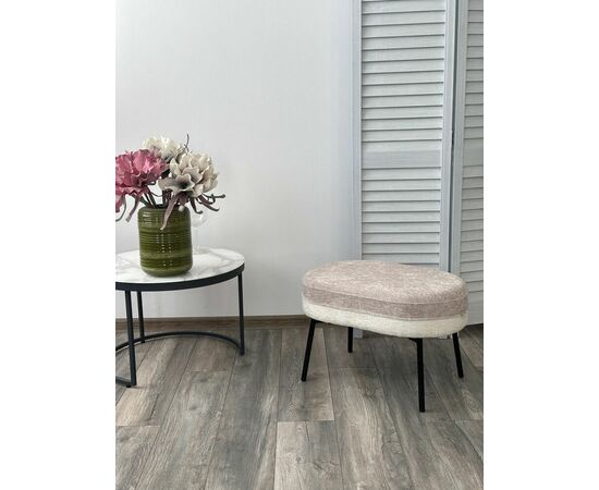 Пуф для гостиной RORY 3018-01 белый / 3018-10 бежевый, шенилл / черный каркас, ®DISAUR, изображение 5 | Интернет магазин мебели и декора LifeDekor