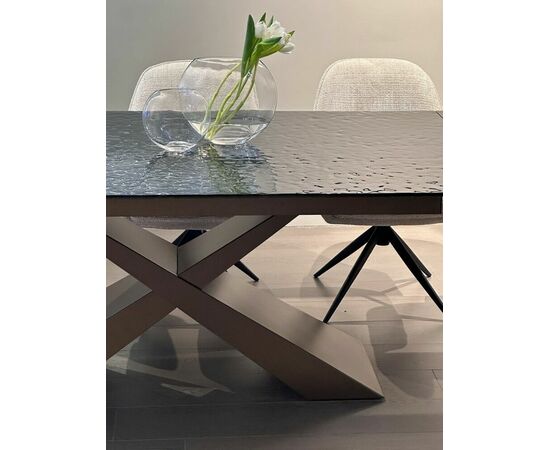 Стол ARKELL 180 GREY, стекло BUBBLE  / Шоколадное золото каркас ®DISAUR, изображение 3 | Интернет магазин мебели и декора LifeDekor