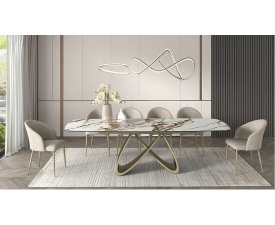 Стол PALACIO 180  KL-188 Контрастный мрамор матовый, итальянская керамика/ Шампань, ®DISAUR | Интернет магазин мебели и декора LifeDekor