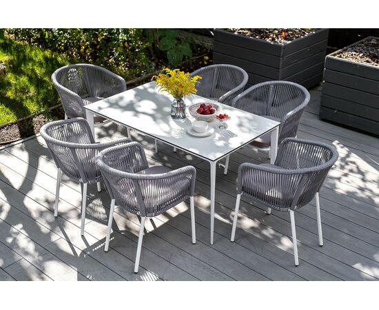 "Малага" обеденный стол из HPL 140х80см, цвет молочный, каркас белый, изображение 8 | Интернет магазин мебели и декора LifeDekor