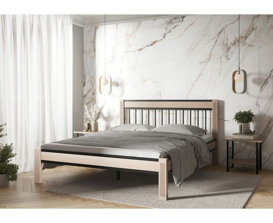 Кровать АГАТА 160, черный/натуральный, изображение 10 | Интернет магазин мебели и декора LifeDekor