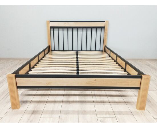 Кровать АГАТА 160, черный/натуральный, изображение 2 | Интернет магазин мебели и декора LifeDekor