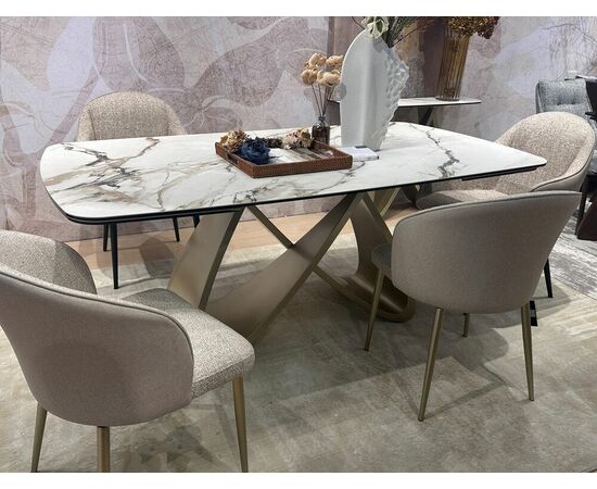 Стол PALACIO 180  KL-188 Контрастный мрамор матовый, итальянская керамика/ Шампань, ®DISAUR, изображение 2 | Интернет магазин мебели и декора LifeDekor
