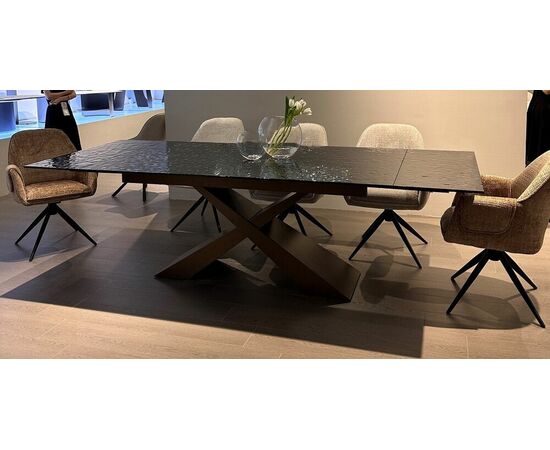 Стол ARKELL 180 GREY, стекло BUBBLE  / Шоколадное золото каркас ®DISAUR, изображение 2 | Интернет магазин мебели и декора LifeDekor