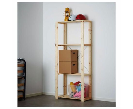 Стеллаж Хей с полками из реек (не окрашенный) 171х78х30, изображение 2 | Интернет магазин мебели и декора LifeDekor