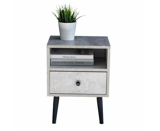 Тумба прикроватная Komo-1 (380х306х520 мм, ЛДСП Бетон 16 мм, ножки береза | Интернет магазин мебели и декора LifeDekor