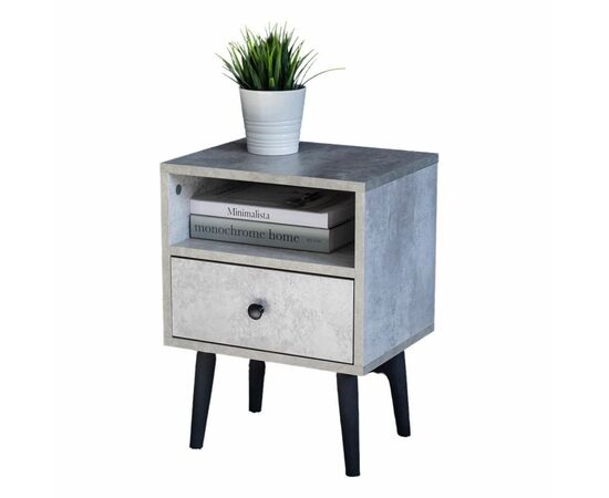 Тумба прикроватная Komo-1 (380х306х520 мм, ЛДСП Бетон 16 мм, ножки береза, изображение 2 | Интернет магазин мебели и декора LifeDekor