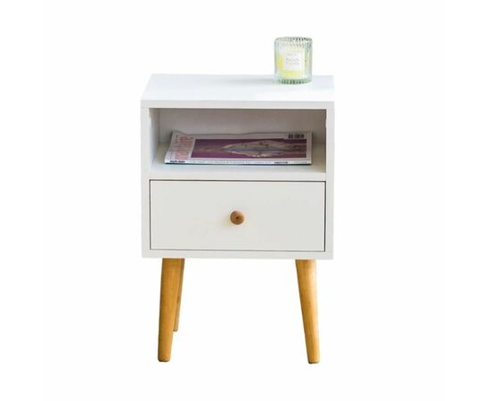 Тумба прикроватная Komo-1 (380х306х520 мм, ЛДСП Белый 16 мм, ножки береза) | Интернет магазин мебели и декора LifeDekor