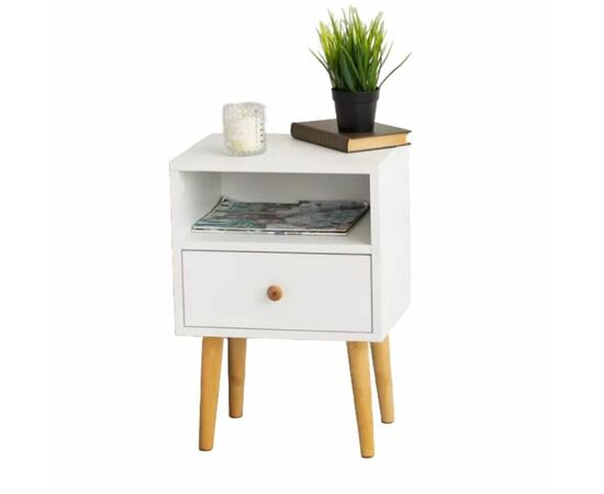 Тумба прикроватная Komo-1 (380х306х520 мм, ЛДСП Белый 16 мм, ножки береза), изображение 2 | Интернет магазин мебели и декора LifeDekor