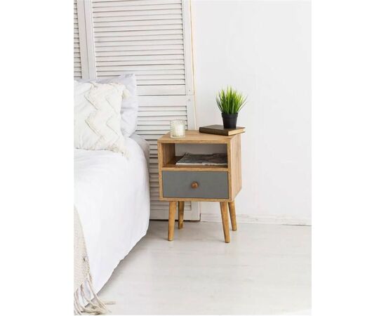 Тумба прикроватная Komo-1 (380х306х520 мм, ЛДСП Дуб Вотан/Серый 16 мм, ножки береза) | Интернет магазин мебели и декора LifeDekor