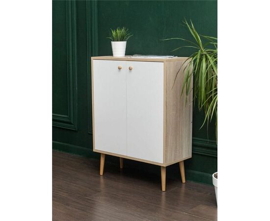 Комод Komo-3 (700х330х930 мм, ЛДСП Белый/Сонома 16мм, ножки береза), изображение 3 | Интернет магазин мебели и декора LifeDekor