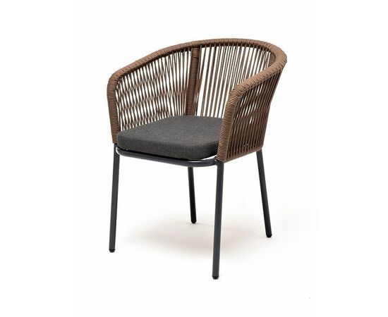 "Марсель" стул плетеный из роупа, каркас алюминий серый (RAL7022) шагрень, роуп коричневый круглый, ткань темно-серая 019 | Интернет магазин мебели и декора LifeDekor