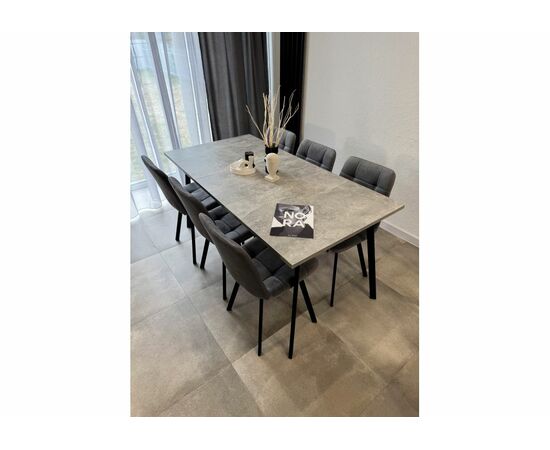 Стол деревянный Кортни 120 (160) x 80 бетон светлый / черный матовый, изображение 2 | Интернет магазин мебели и декора LifeDekor