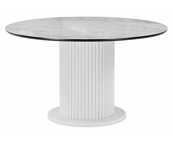 Стол стеклянный Фостер 120(160)х120х76 белый мрамор / белая шагрень / белый | Интернет магазин мебели и декора LifeDekor