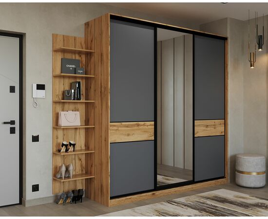 Шкаф-купе SLIM,184*60, Дуб вотан, Серый с зеркалом, изображение 6 | Интернет магазин мебели и декора LifeDekor