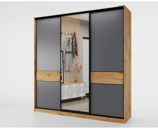 Шкаф-купе SLIM,184*60, Дуб вотан, Серый с зеркалом | Интернет магазин мебели и декора LifeDekor