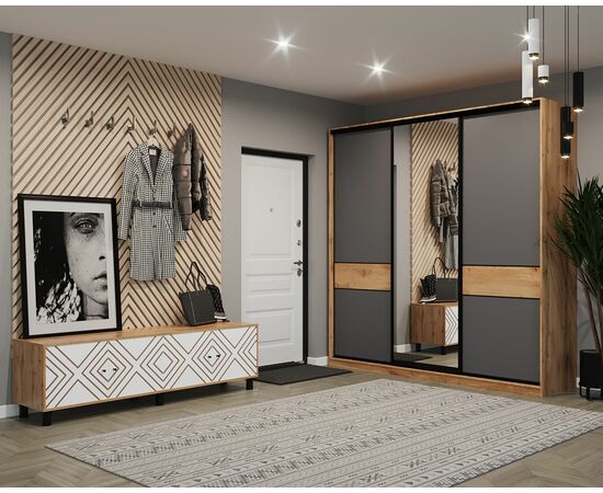 Шкаф-купе SLIM,184*60, Дуб вотан, Серый с зеркалом, изображение 5 | Интернет магазин мебели и декора LifeDekor