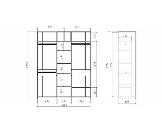 Шкаф-купе SLIM,184*60, Дуб вотан, Серый с зеркалом, изображение 2 | Интернет магазин мебели и декора LifeDekor