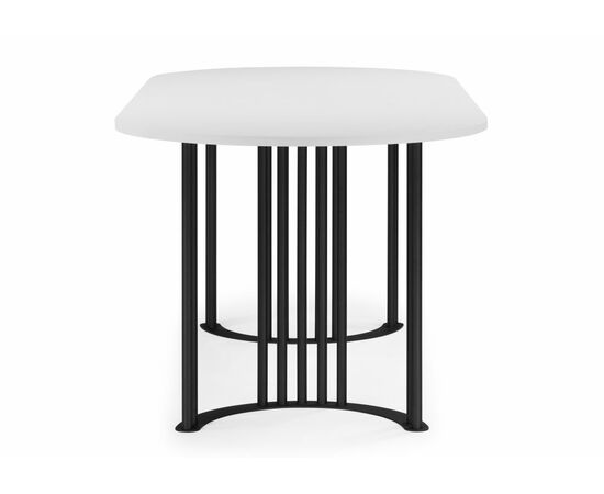 Стол деревянный Хьюго О 200 х 90 белая шагрень пленка / черные ноги, изображение 2 | Интернет магазин мебели и декора LifeDekor