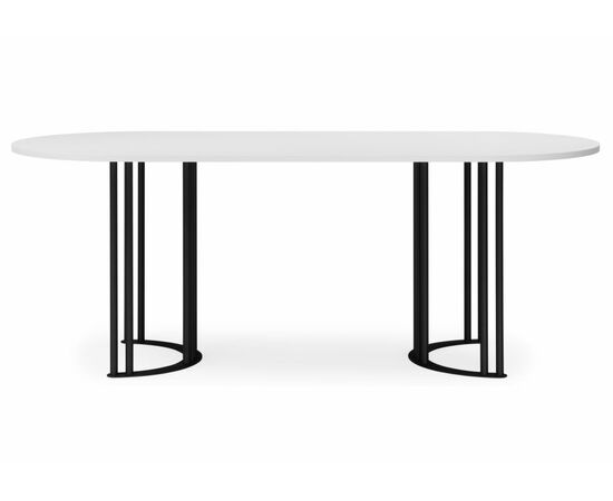 Стол деревянный Хьюго О 200 х 90 белая шагрень пленка / черные ноги, изображение 3 | Интернет магазин мебели и декора LifeDekor