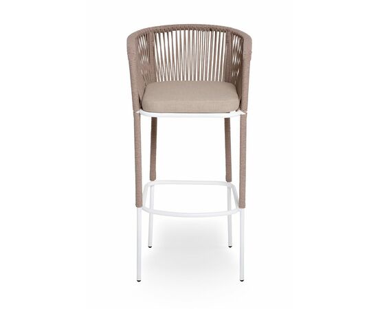 "Марсель" стул барный плетеный из роупа, каркас из стали белый муар, роуп бежевый круглый, ткань бежевая 15052, изображение 2 | Интернет магазин мебели и декора LifeDekor