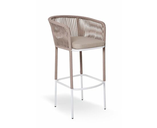 "Марсель" стул барный плетеный из роупа, каркас из стали белый муар, роуп бежевый круглый, ткань бежевая 15052, изображение 3 | Интернет магазин мебели и декора LifeDekor